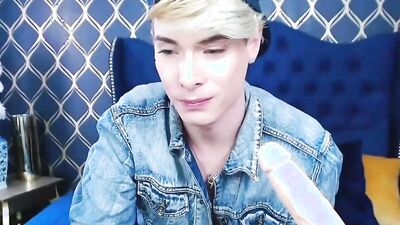 Blonde twink Henry Price Win plays with a dildo on webcam