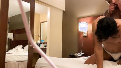Twink watches himself in the mirror while being ass-fucked