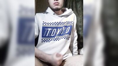 Horny Russian chum is jerking off in front of his webcam