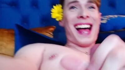 Blonde twink is chatting with his fans and jerking off