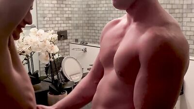 Those horny stepbrothers are being naughty locked in the bathroom