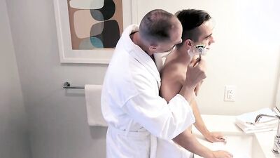 Daddy bends down his stepson and fucks him in the bathroom