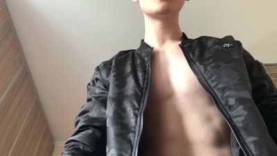 Horny buck shows his dick from up close and strokes it