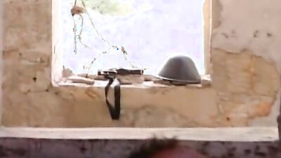 Horny soldiers are having gay sex in the abandoned building