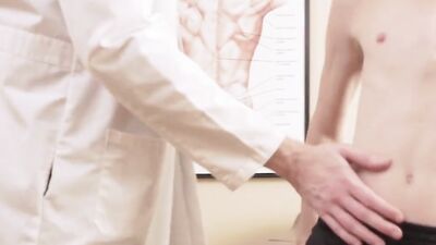 Naughty doctor measures twink's rectal temperature with his hard cock