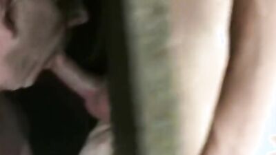 Gay dudes sucks a hard cock thorough a hole on the wall
