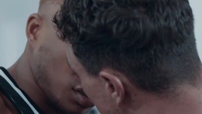 Blonde black guy is poked in the butt by his white gym mate