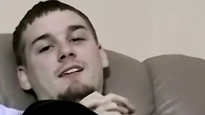 Amateur gay chap is stroking his prick in front of the camera