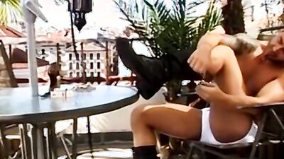 Horny gay bloke is jerking off while he's drinking beer