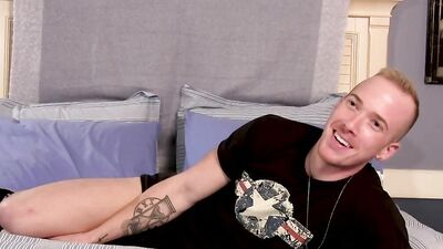 Cute gay bloke is masturbating in front of the camera