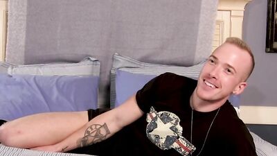 Cute gay bloke is masturbating in front of the camera