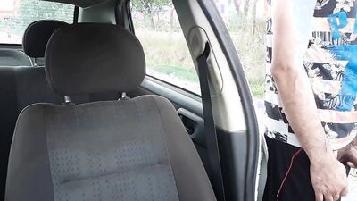 Amateur chap is jerking his cock in front of his car