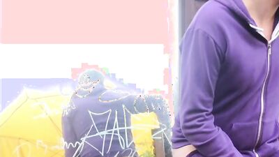 Wearing purple cloths while I fuck my ass in public