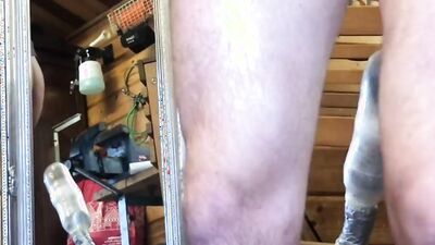 Wearing purple cloths while I fuck my ass in public