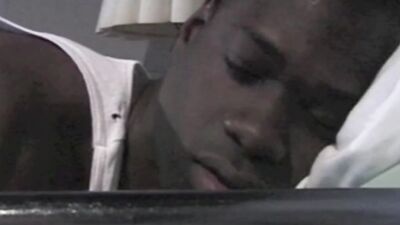 Black guy slobbers on a big white dick and gets rammed