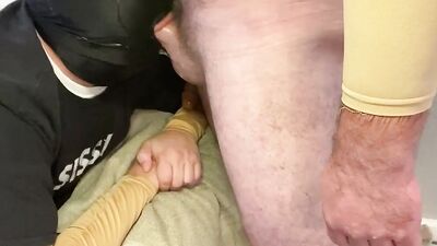 Submissive dude takes a throbbing cock down his tight throat