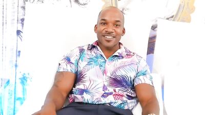 Bald black hunk takes his clothes and strokes that BBC