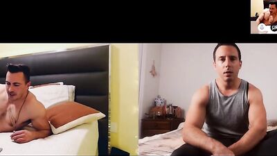 Muscular jocks watch each other jerking off passionately on camera