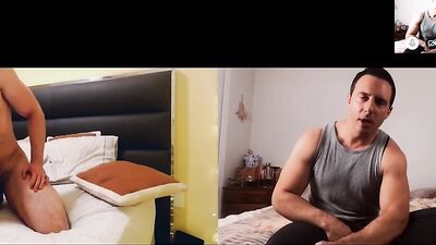 Muscular jocks watch each other jerking off passionately on camera