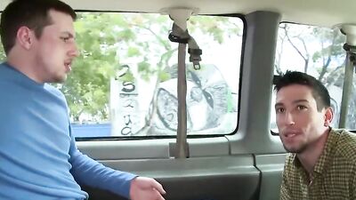 Gay guy seduced into sucking dick in a van before riding it