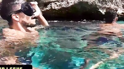 Hot studs go snorkeling before fucking hardcore in the shower