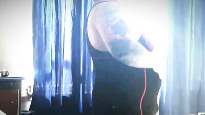 Chubby dude teases and takes his clothes off before masturbating solo