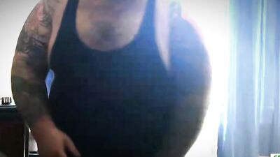 Chubby dude teases and takes his clothes off before masturbating solo