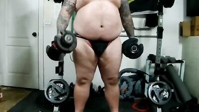 Beefy chub Tyler Nash has a sweaty workout the jerks his beautiful cock with huge cumshot