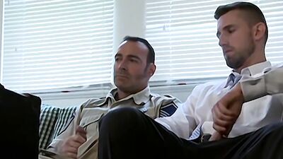 Dashing stud and two older guys have a hardcore gay threesome