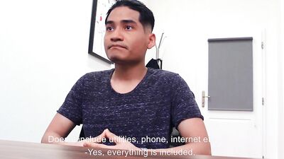 College guy goes to an interview before stripping naked and being analized