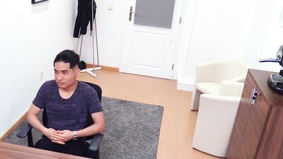 College guy goes to an interview before stripping naked and being analized