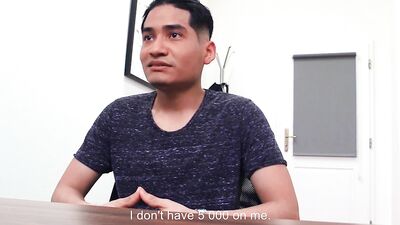 College guy goes to an interview before stripping naked and being analized
