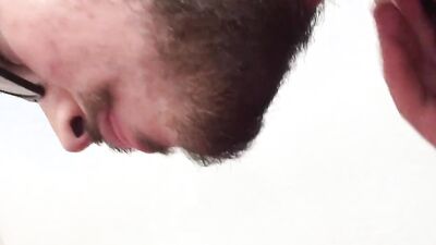 Chubby and nerdy dude with a beard banged by his boyfriend