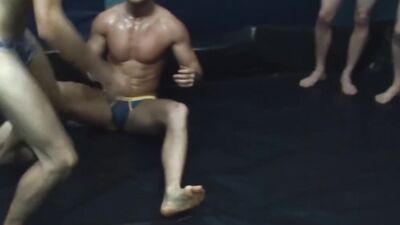 Muscly jocks and skinny twinks oil their bodies before fucking