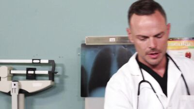 Handsome doctor seduces his patient and sucks his hard cock