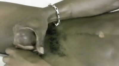 Fit black guy rubs his tight ass and jerks off solo