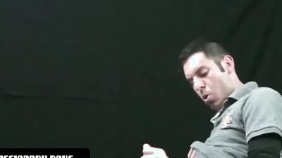 Amateur stud takes his pants off and strokes his fat cock