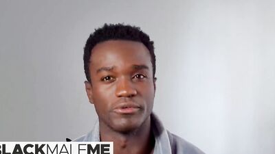 Athletic black stud oils his body up and jerks off