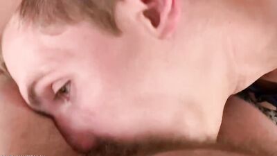 Hot twink with glasses chokes while deepthroating a hard dick