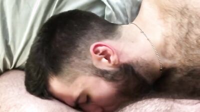 Bearded daddy seduces his stepson with blowjobs and rimming before fucking him