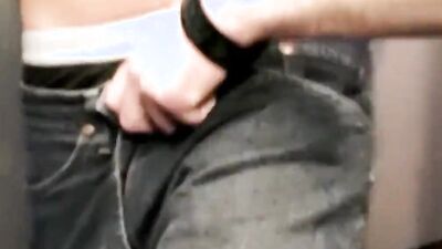 Attractive jock tied up and restrained to have his fat dick sucked