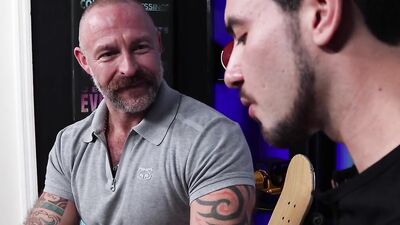 Bald and tattooed hunk seduces stepson and fucks him hard
