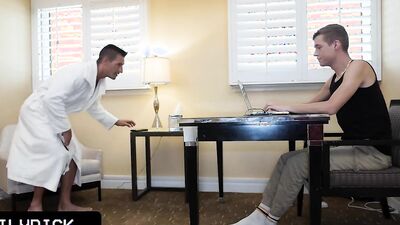College guy sucked off by his stepdad and banged hard