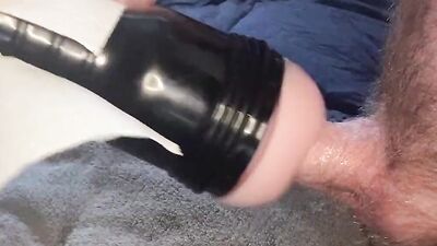 Hot stud with a throbbing cock jerks off and uses a fleshlight