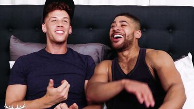Two handsome guys fool around in an interview and fuck each other
