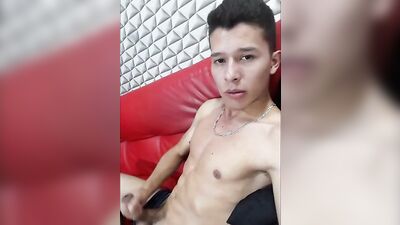 Skinny young dude with a big cock jerks off in a compilation