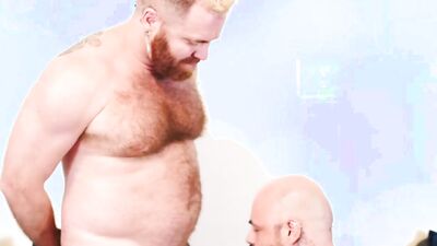 Two buff bears give each other blowjobs before anal pounding