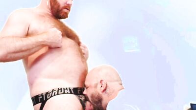 Two buff bears give each other blowjobs before anal pounding