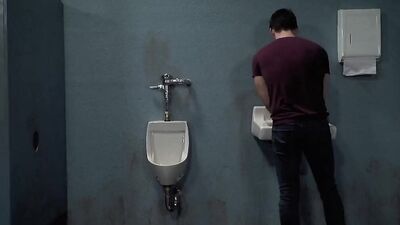 Hunk chokes on a BBC through a gloryhole before being rammed in a public restroom