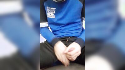 Horny amateur dude tugs on his big dick and cums loads
